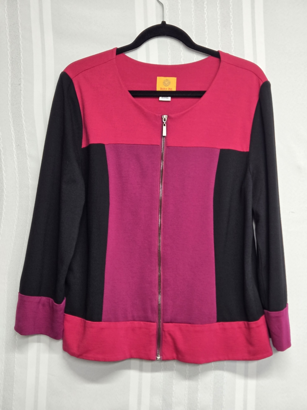 Ruby Rd. womens plus size 16 knit jacket color block full zip 3/4 sleeves